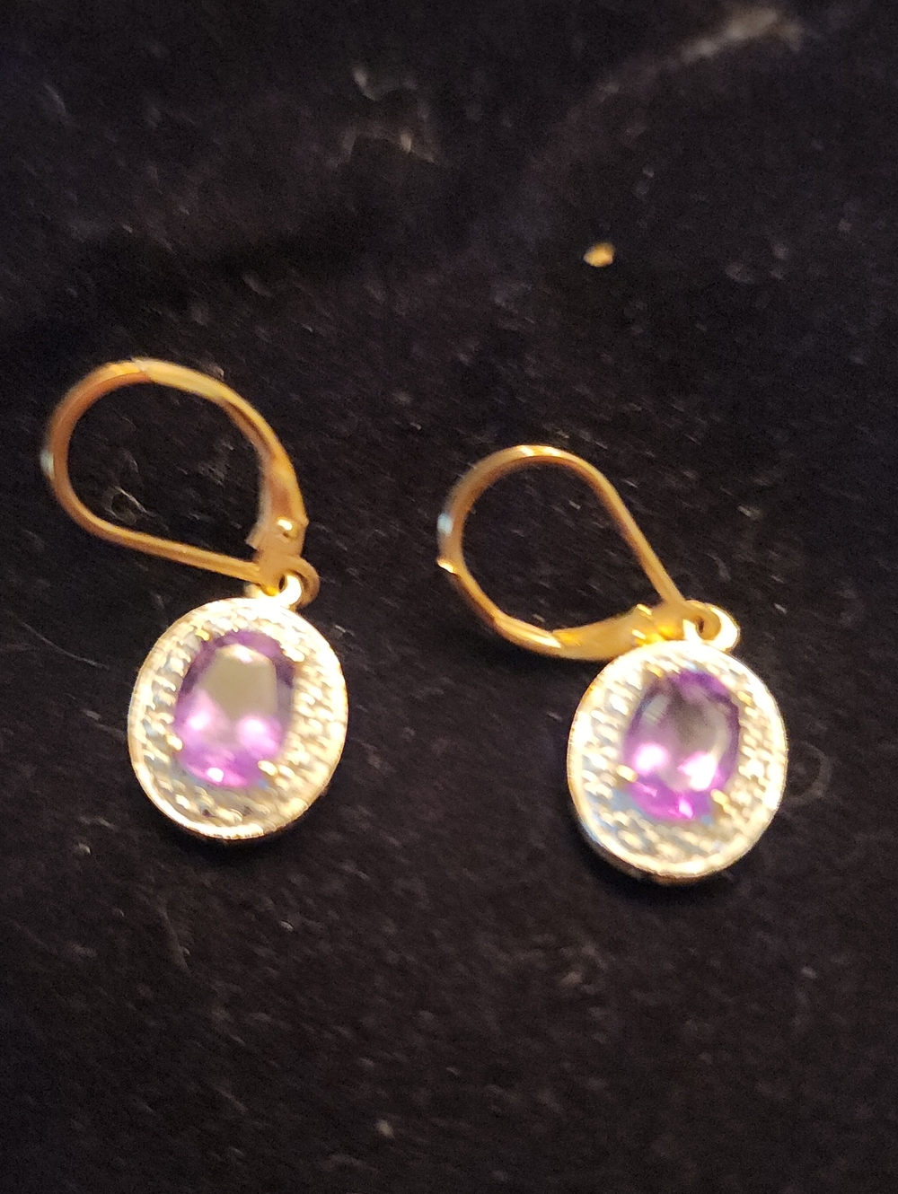 Gold-Tone Purple Oval Drop Earrings - Women Jewelry